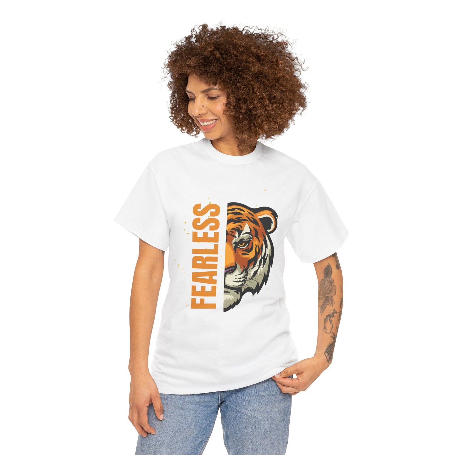 Fearless Tiger Unisex Tee – Inspirational Heavy Cotton T-Shirt - Wolf Aura Co