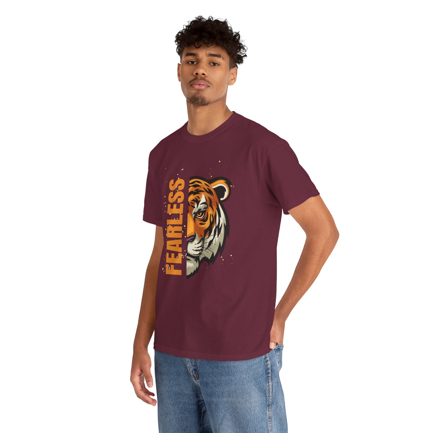 Fearless Tiger Unisex Tee – Inspirational Heavy Cotton T-Shirt - Wolf Aura Co