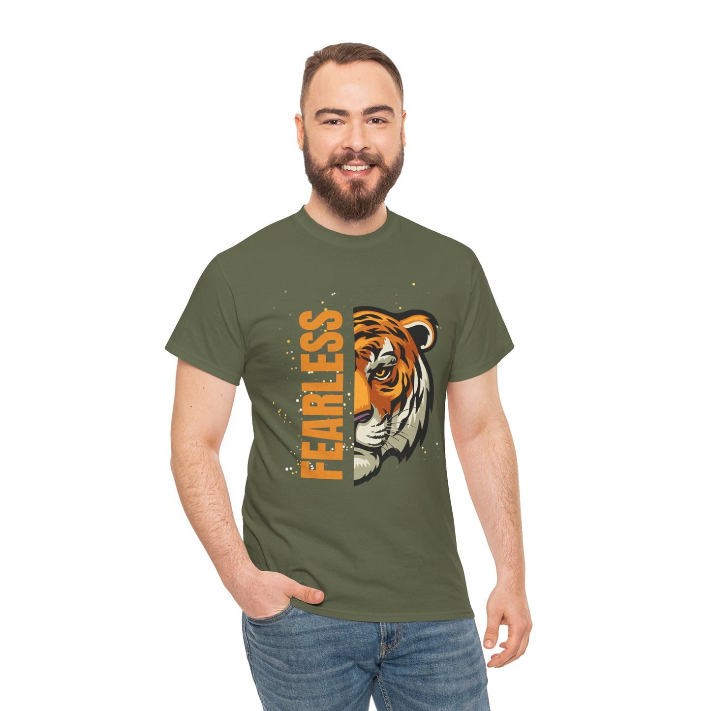 Fearless Tiger Unisex Tee – Inspirational Heavy Cotton T-Shirt - Wolf Aura Co