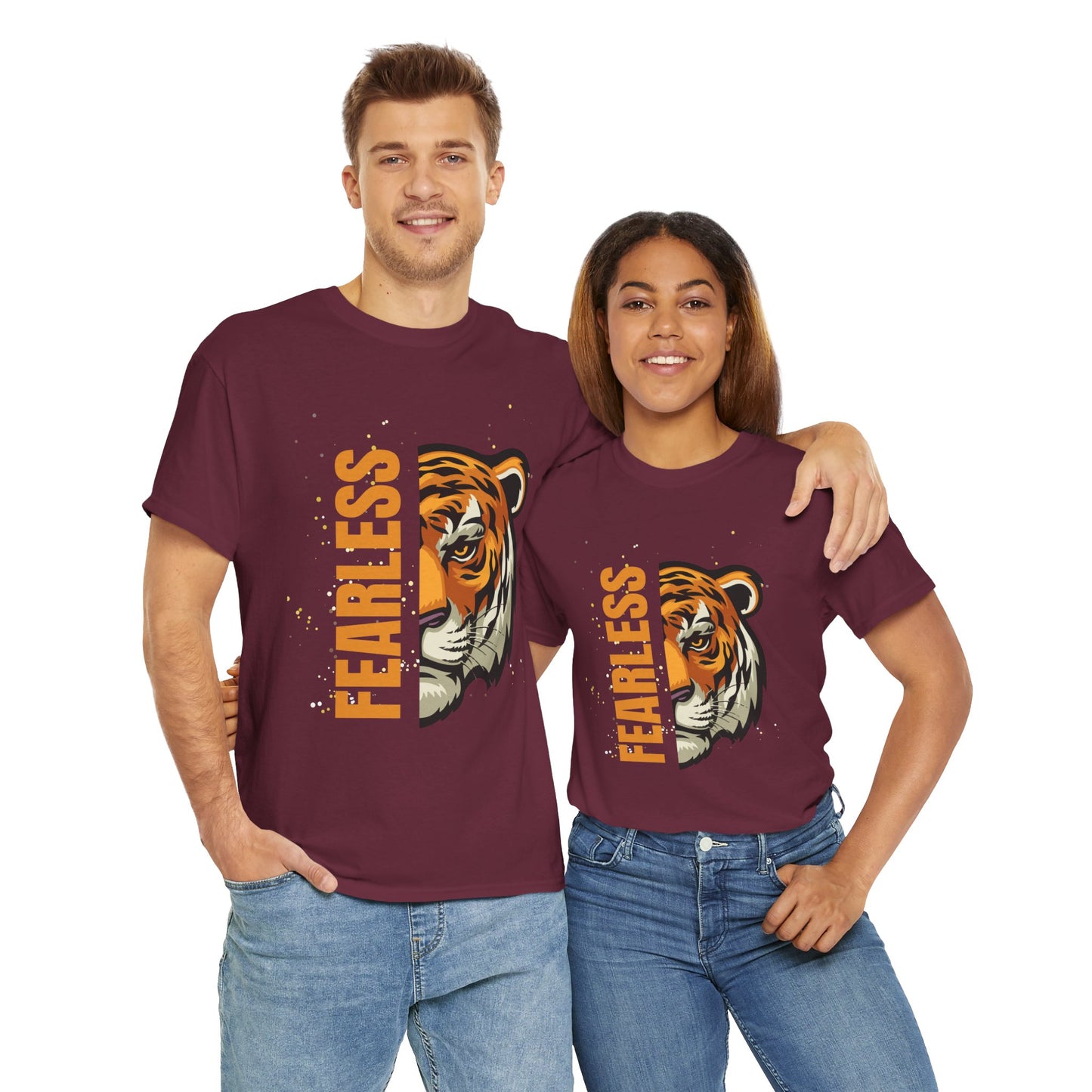 Fearless Tiger Unisex Tee – Inspirational Heavy Cotton T-Shirt - Wolf Aura Co