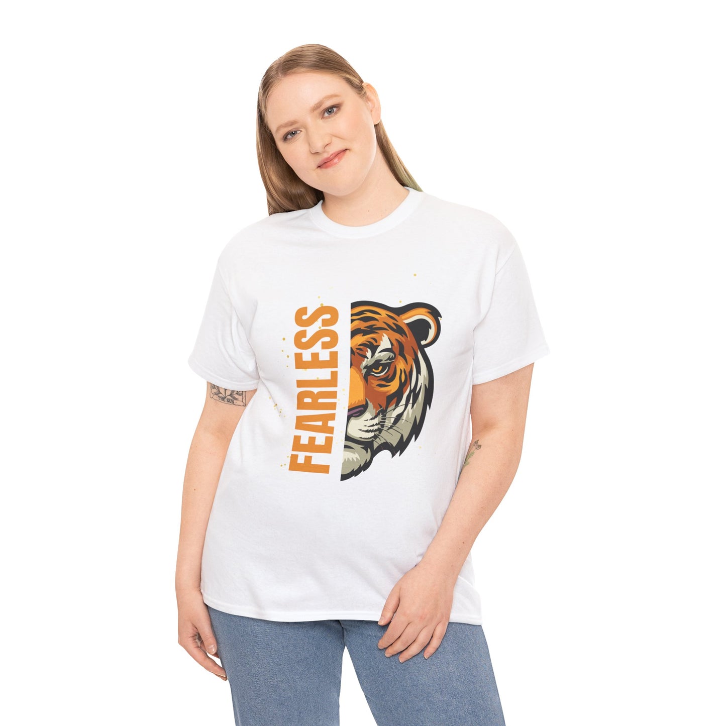 Fearless Tiger Unisex Tee – Inspirational Heavy Cotton T-Shirt - Wolf Aura Co