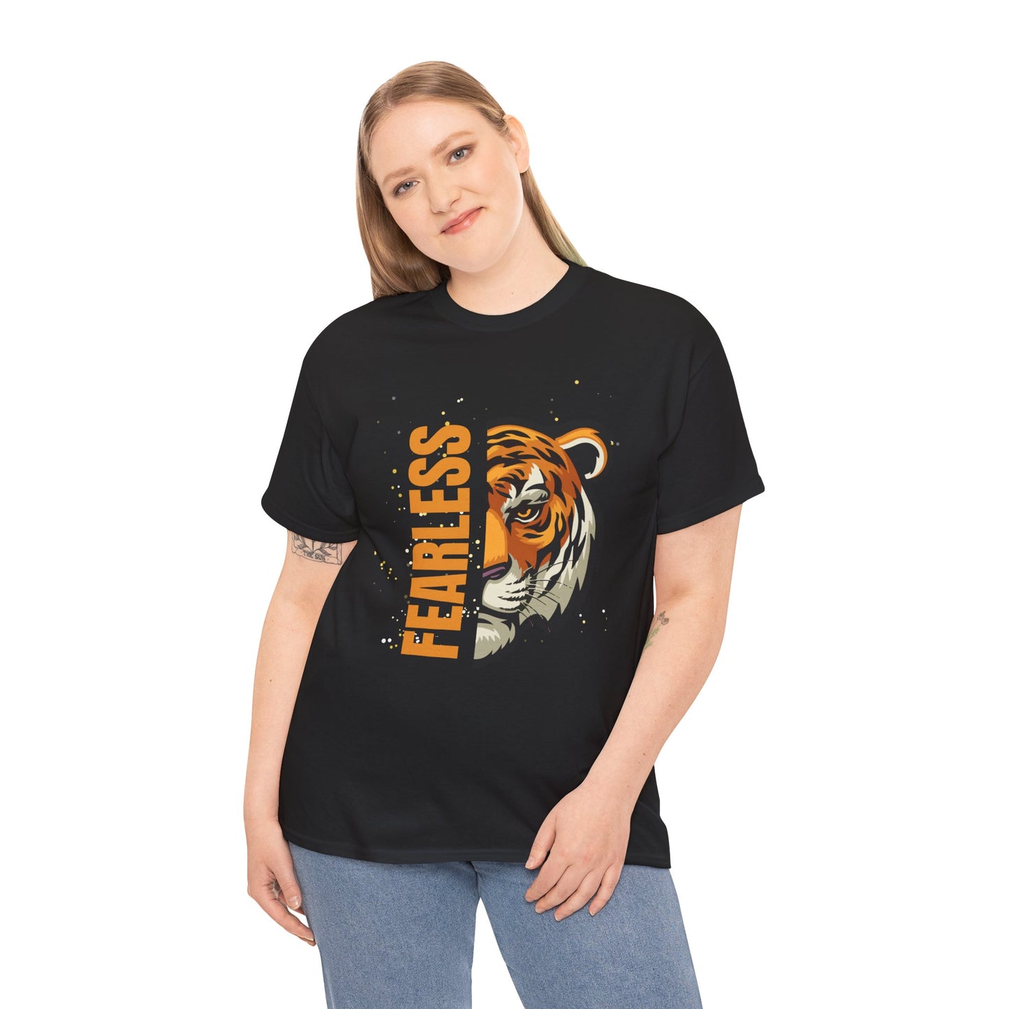 Fearless Tiger Unisex Tee – Inspirational Heavy Cotton T-Shirt - Wolf Aura Co