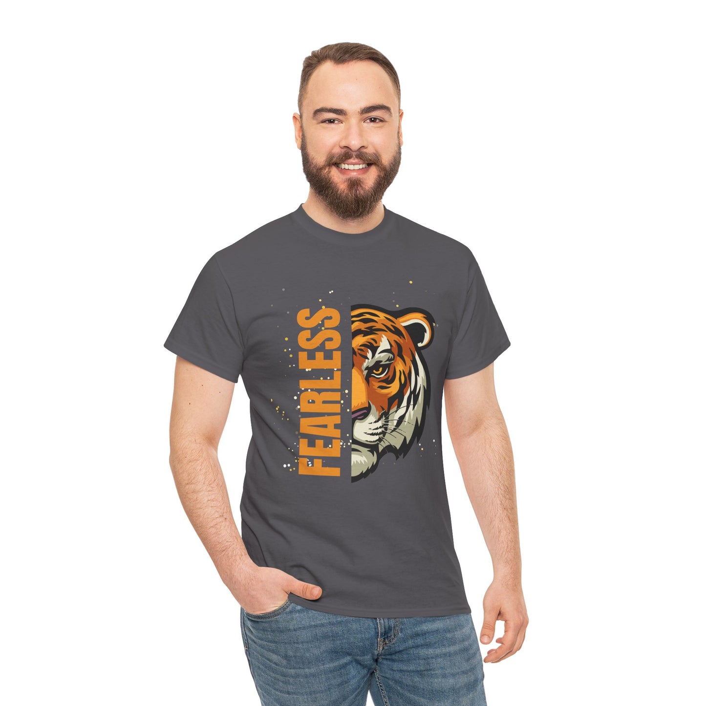 Fearless Tiger Unisex Tee – Inspirational Heavy Cotton T-Shirt - Wolf Aura Co