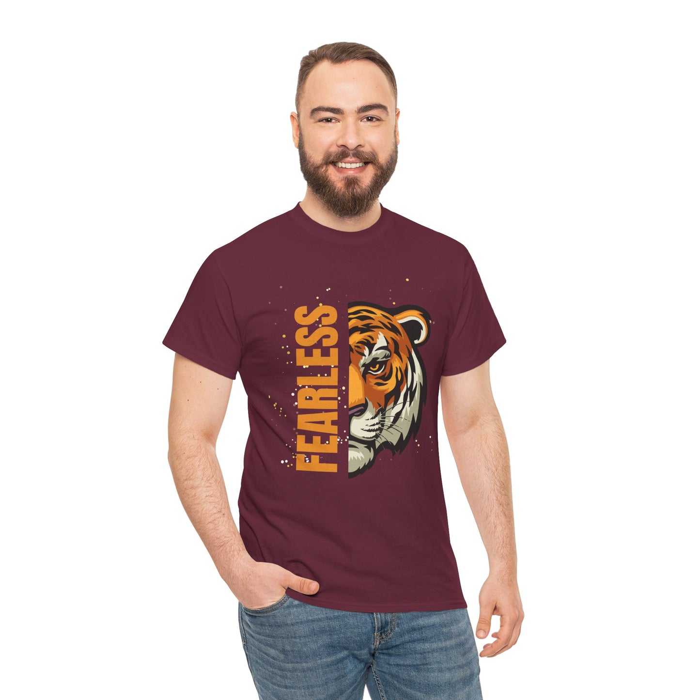 Fearless Tiger Unisex Tee – Inspirational Heavy Cotton T-Shirt - Wolf Aura Co