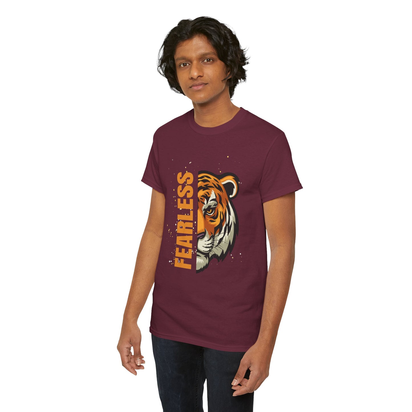 Fearless Tiger Unisex Tee – Inspirational Heavy Cotton T-Shirt - Wolf Aura Co