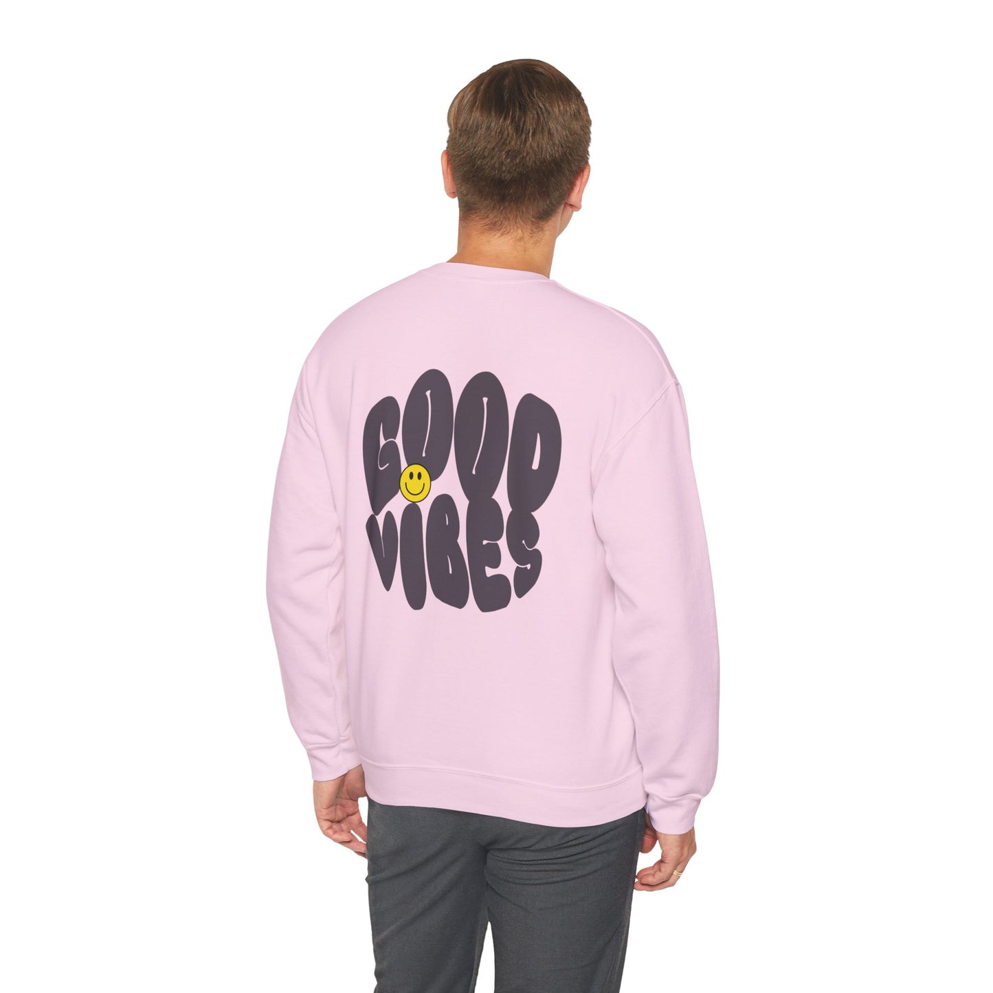 Unisex Good Vibes Sweatshirt – Smiley Face Pullover Sweatshirt - Wolf Aura Co
