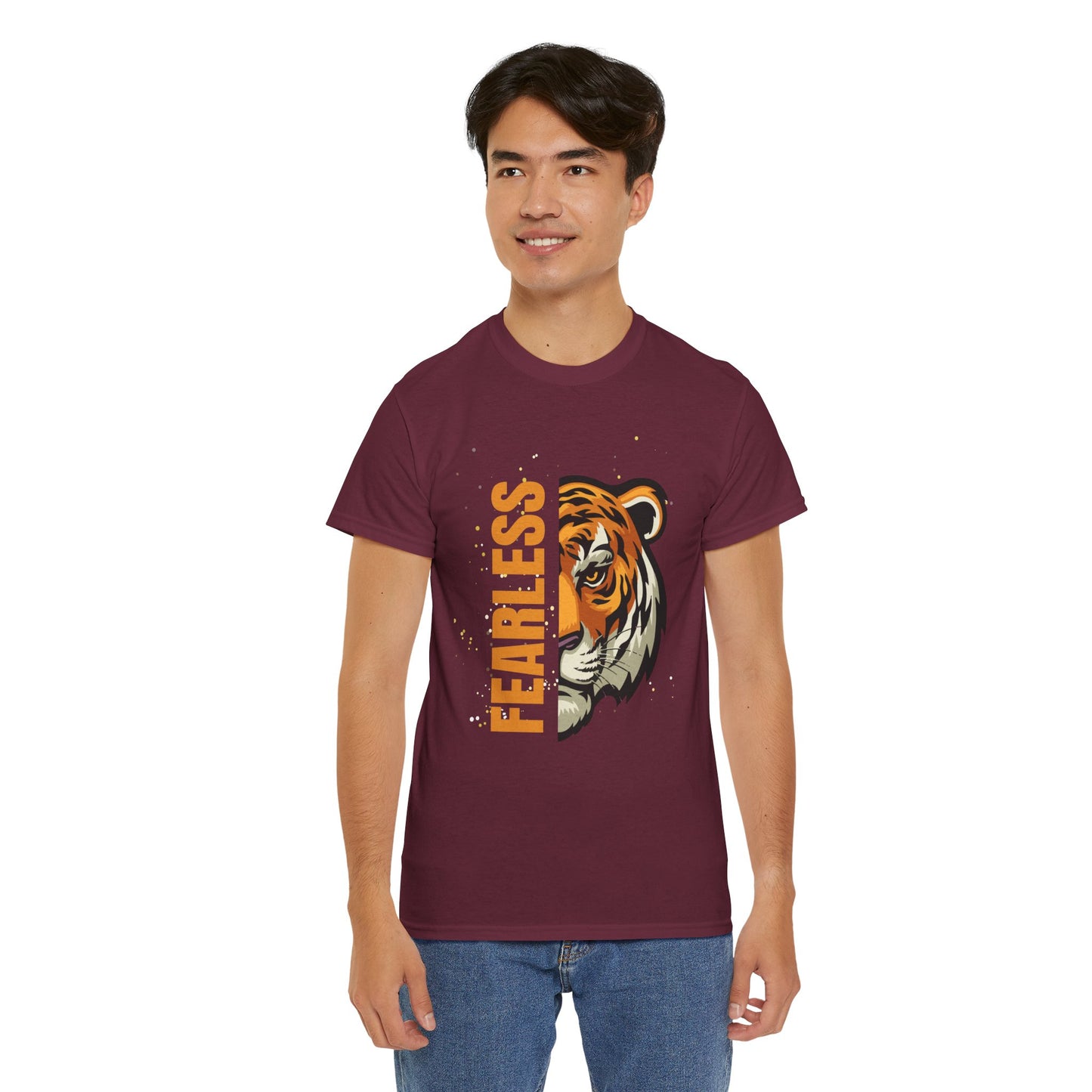 Fearless Tiger Unisex Tee – Inspirational Heavy Cotton T-Shirt - Wolf Aura Co