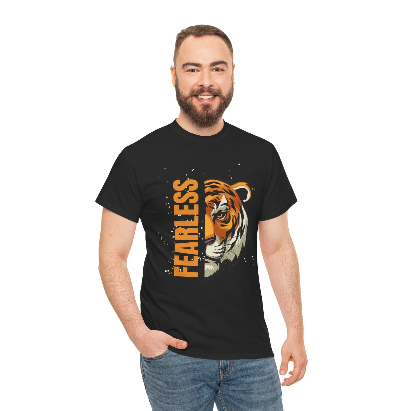 Fearless Tiger Unisex Tee – Inspirational Heavy Cotton T-Shirt - Wolf Aura Co