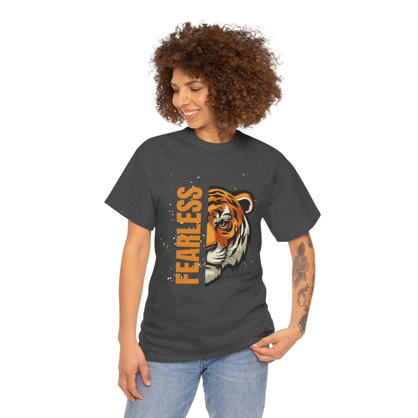Fearless Tiger Unisex Tee – Inspirational Heavy Cotton T-Shirt - Wolf Aura Co
