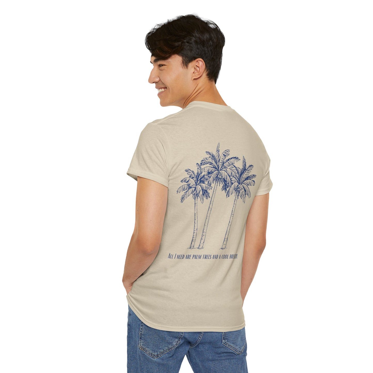 Palm Tree Print Cotton T-Shirt – Casual Summer Tee, Beachwear, Tropical Graphic Shirt, Everyday Comfort - Wolf Aura Co