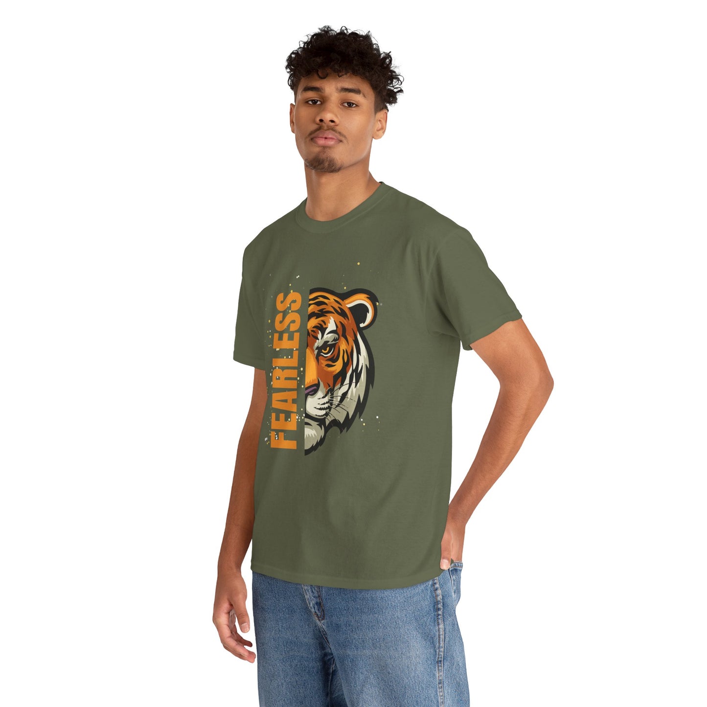 Fearless Tiger Unisex Tee – Inspirational Heavy Cotton T-Shirt - Wolf Aura Co