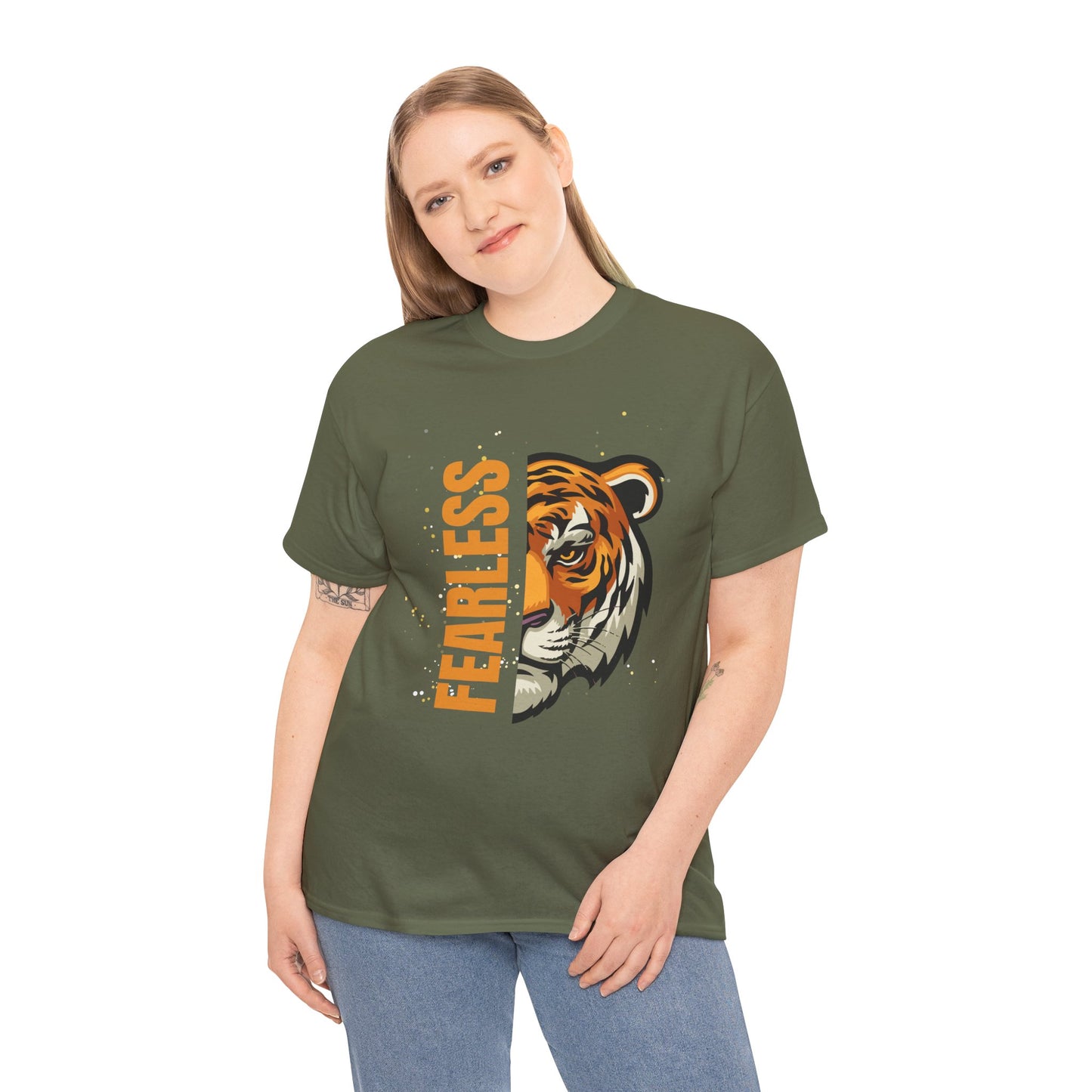Fearless Tiger Unisex Tee – Inspirational Heavy Cotton T-Shirt - Wolf Aura Co