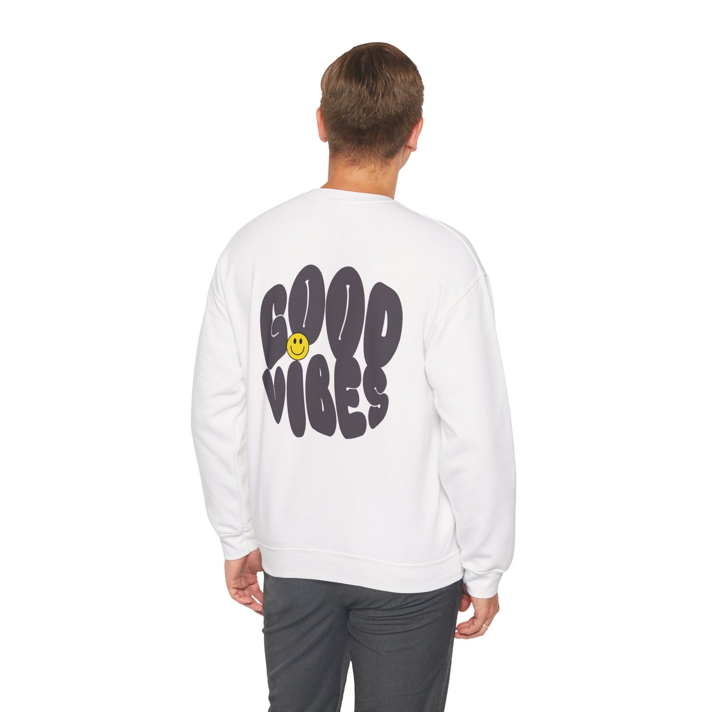 Unisex Good Vibes Sweatshirt – Smiley Face Pullover Sweatshirt - Wolf Aura Co