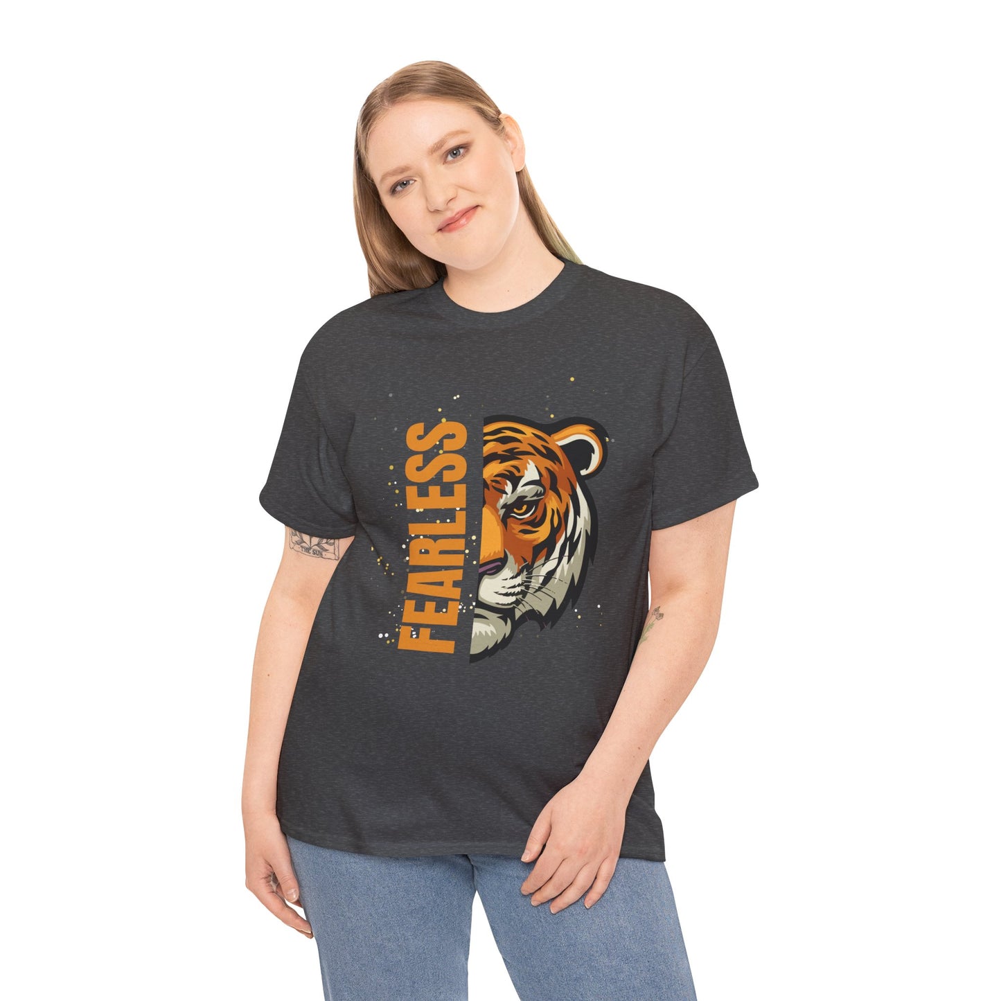 Fearless Tiger Unisex Tee – Inspirational Heavy Cotton T-Shirt - Wolf Aura Co