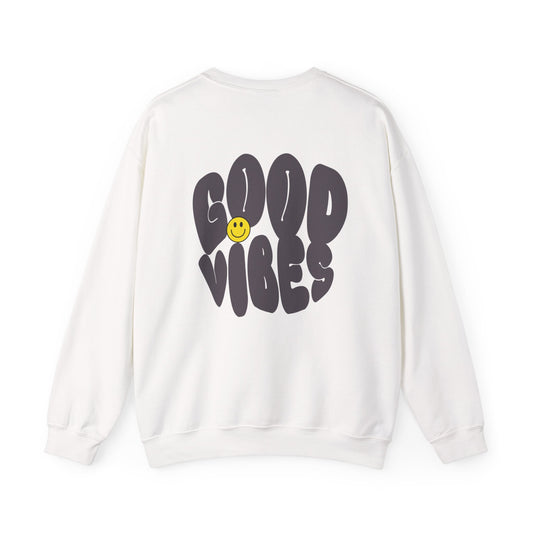 Unisex Good Vibes Sweatshirt – Smiley Face Pullover Sweatshirt - Wolf Aura Co
