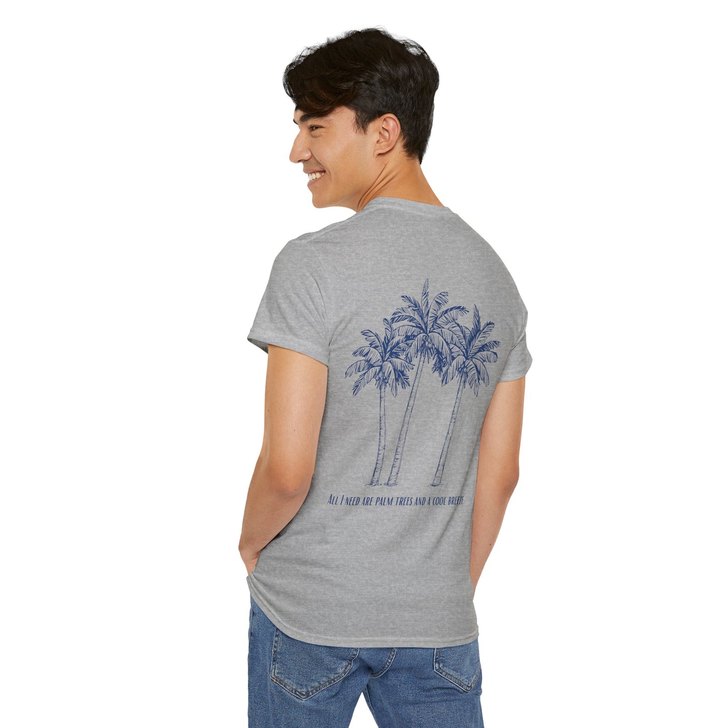 Palm Tree Print Cotton T-Shirt – Casual Summer Tee, Beachwear, Tropical Graphic Shirt, Everyday Comfort - Wolf Aura Co