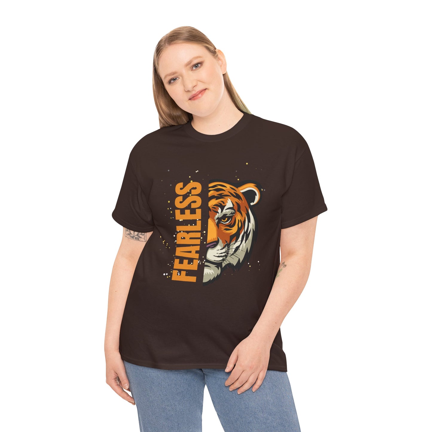 Fearless Tiger Unisex Tee – Inspirational Heavy Cotton T-Shirt - Wolf Aura Co