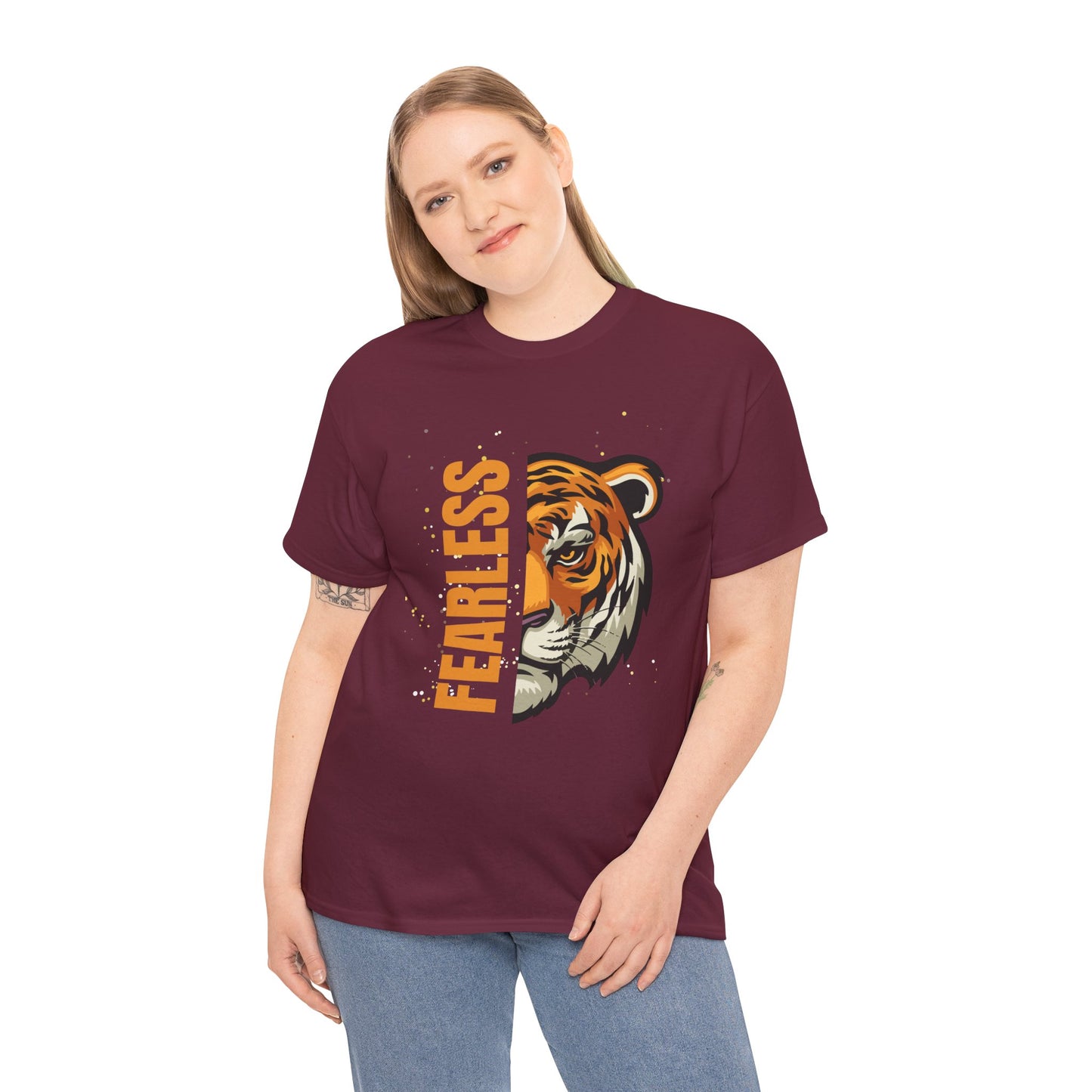 Fearless Tiger Unisex Tee – Inspirational Heavy Cotton T-Shirt - Wolf Aura Co