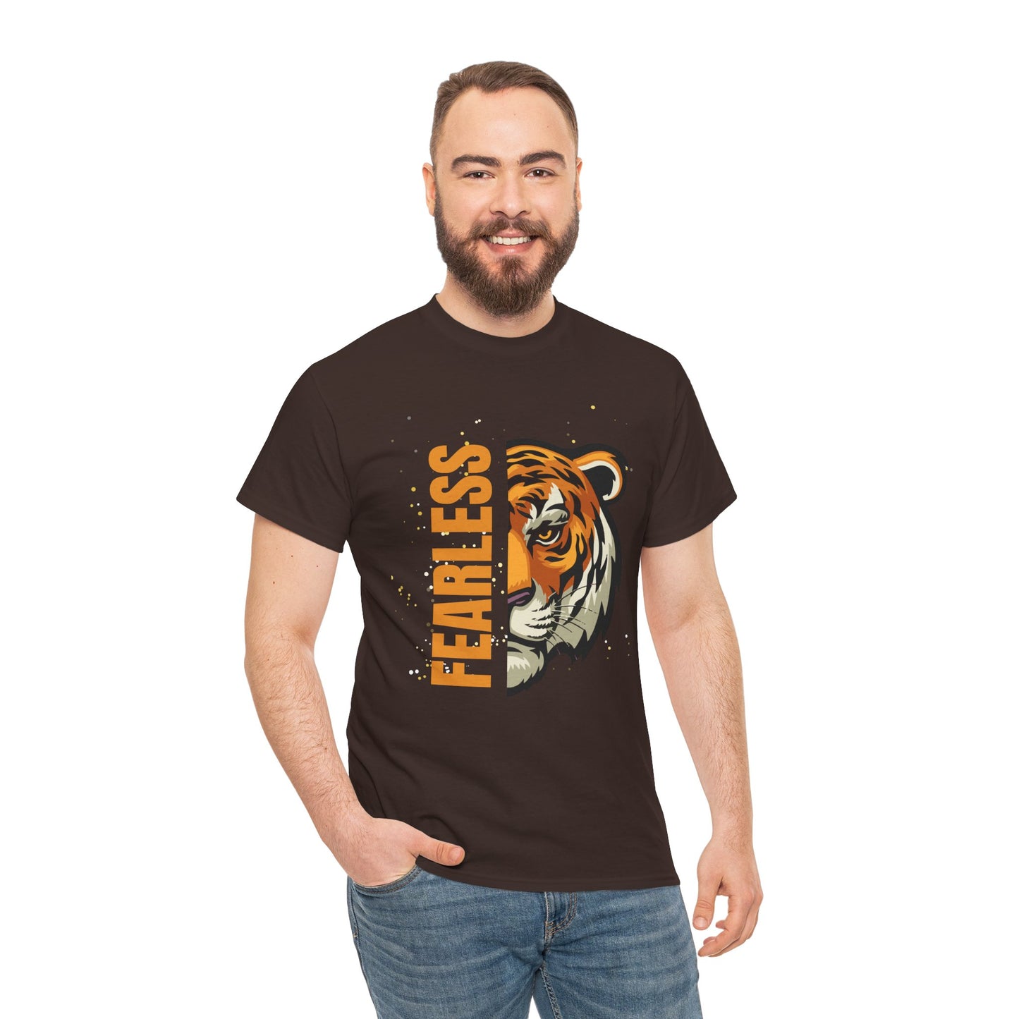 Fearless Tiger Unisex Tee – Inspirational Heavy Cotton T-Shirt - Wolf Aura Co