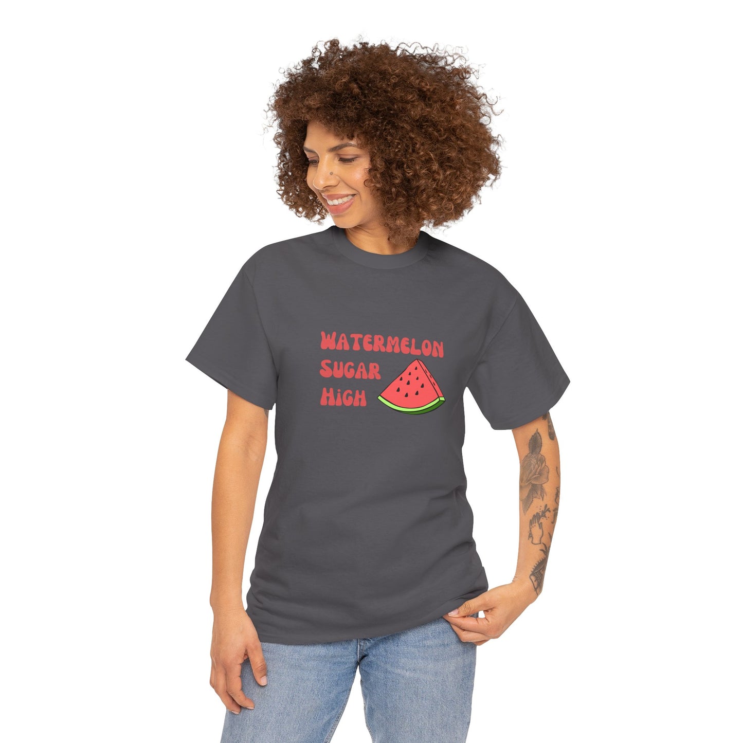 Watermelon Print Cotton T-Shirt | Cute Summer Tee, Fruit Graphic Shirt, Casual Everyday Wear - Wolf Aura Co