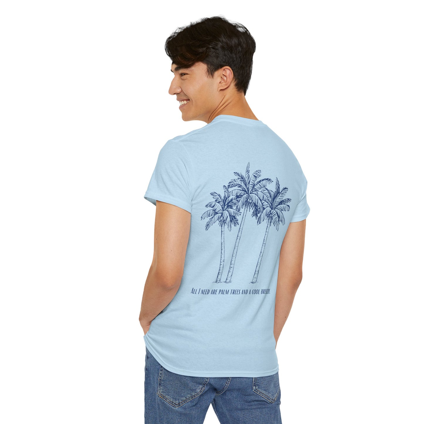 Palm Tree Print Cotton T-Shirt – Casual Summer Tee, Beachwear, Tropical Graphic Shirt, Everyday Comfort - Wolf Aura Co