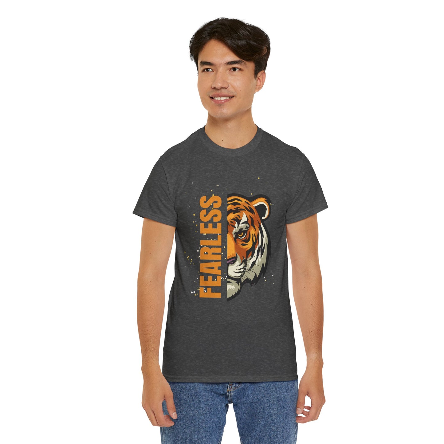 Fearless Tiger Unisex Tee – Inspirational Heavy Cotton T-Shirt - Wolf Aura Co