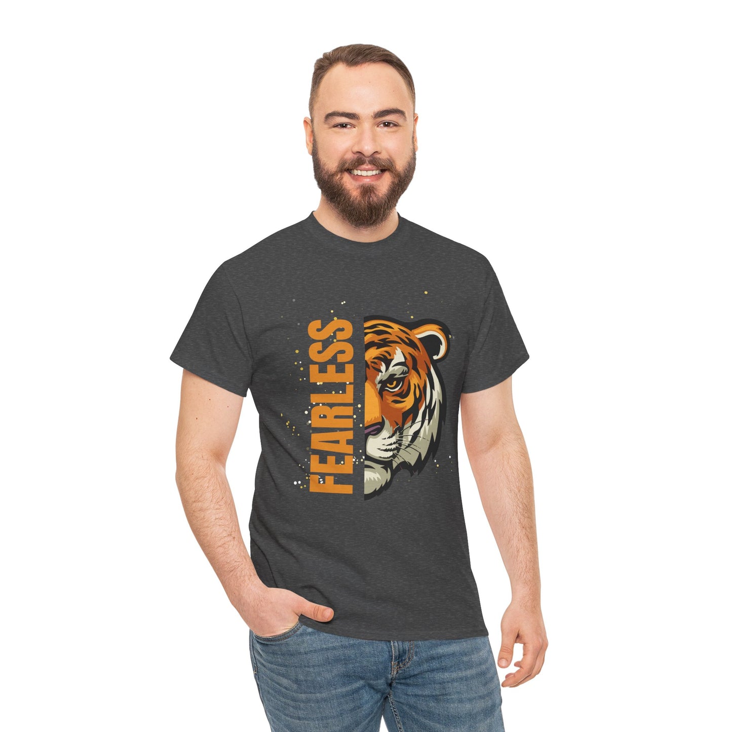 Fearless Tiger Unisex Tee – Inspirational Heavy Cotton T-Shirt - Wolf Aura Co