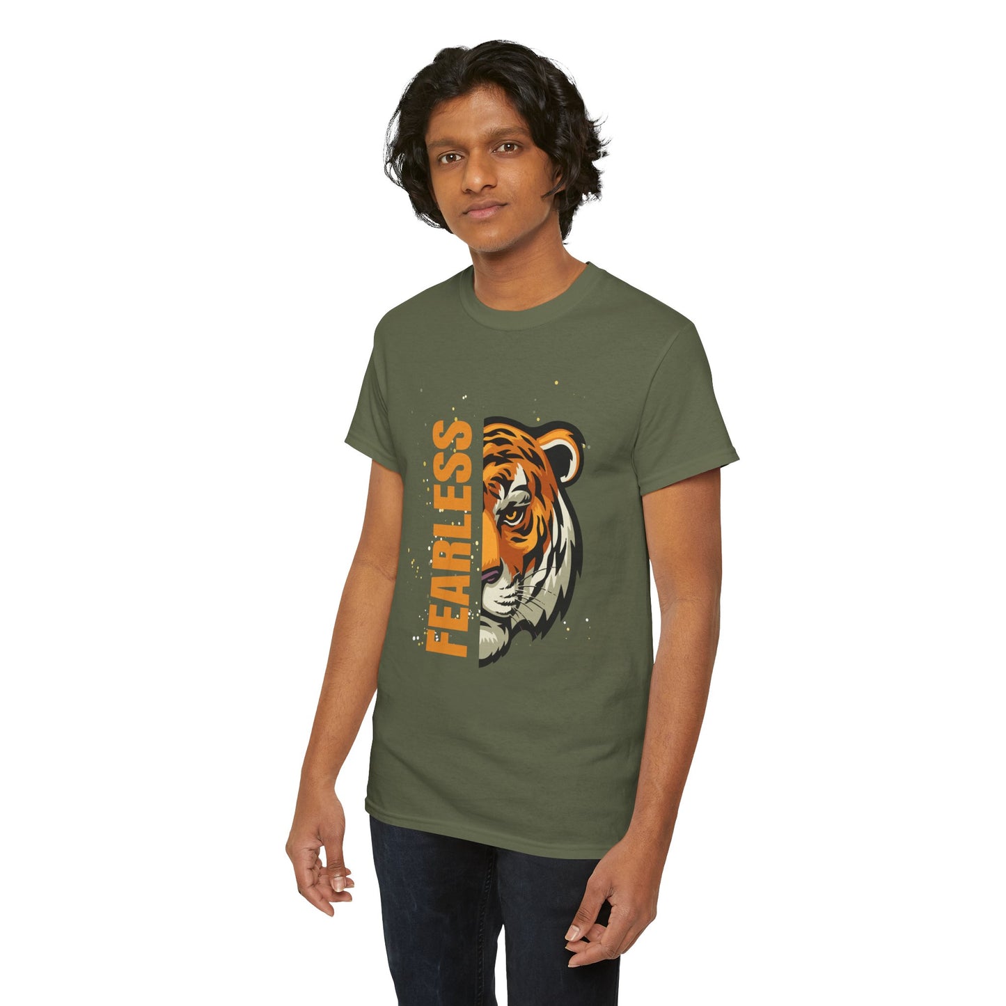 Fearless Tiger Unisex Tee – Inspirational Heavy Cotton T-Shirt - Wolf Aura Co