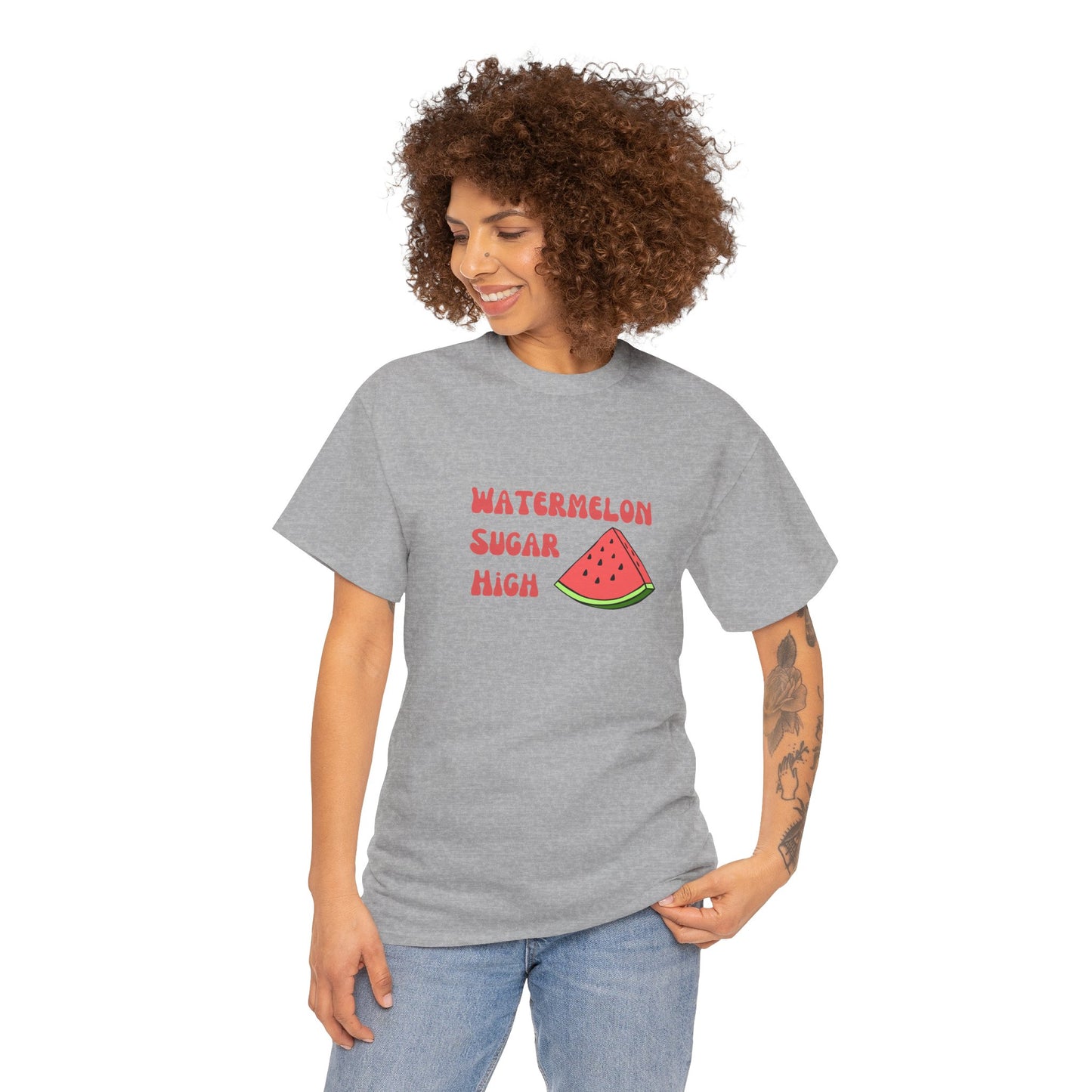 Watermelon Print Cotton T-Shirt | Cute Summer Tee, Fruit Graphic Shirt, Casual Everyday Wear - Wolf Aura Co