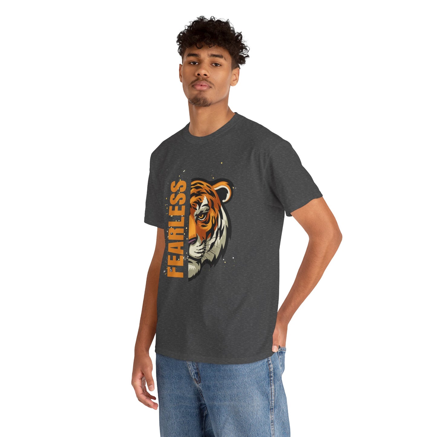 Fearless Tiger Unisex Tee – Inspirational Heavy Cotton T-Shirt - Wolf Aura Co