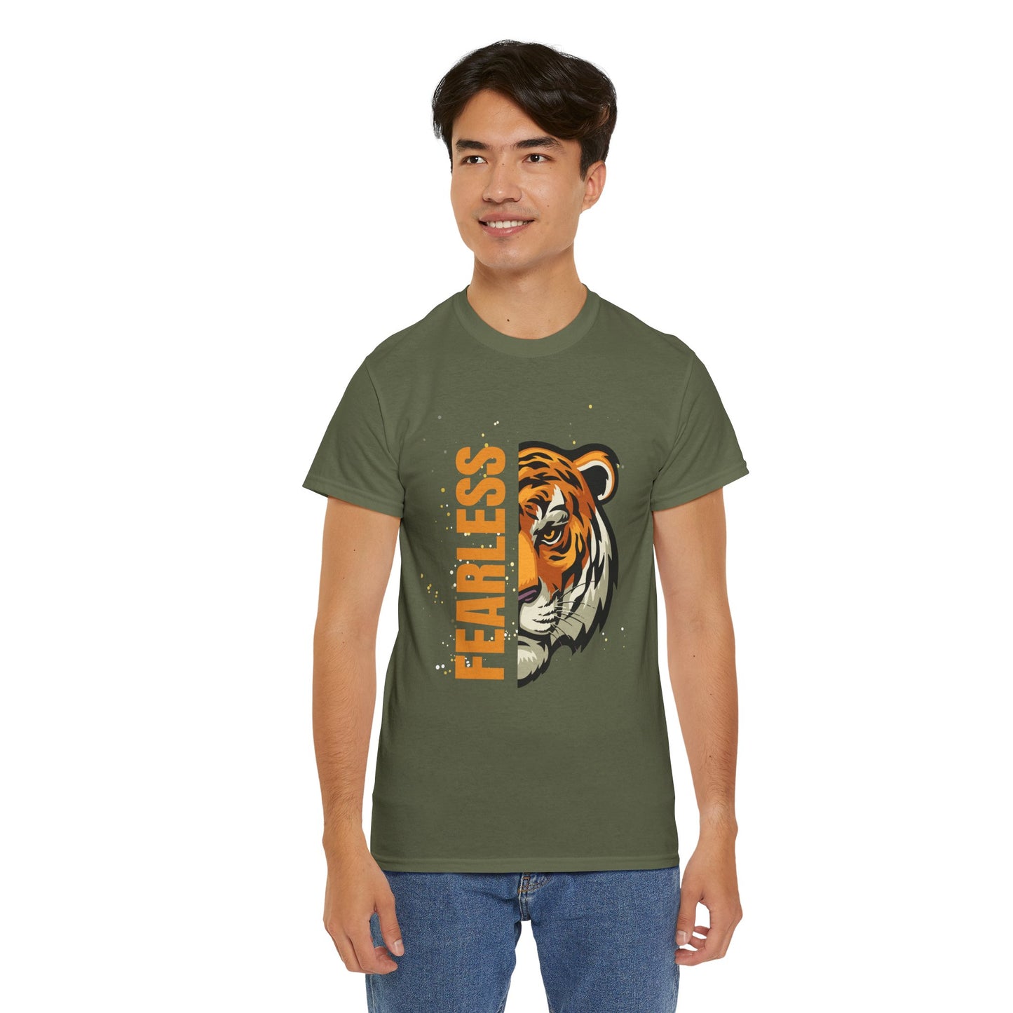 Fearless Tiger Unisex Tee – Inspirational Heavy Cotton T-Shirt - Wolf Aura Co