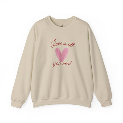 Love Is All You Need Crewneck Sweatshirt – Pink Heart Valentine Pullover | Cozy Unisex Comfort