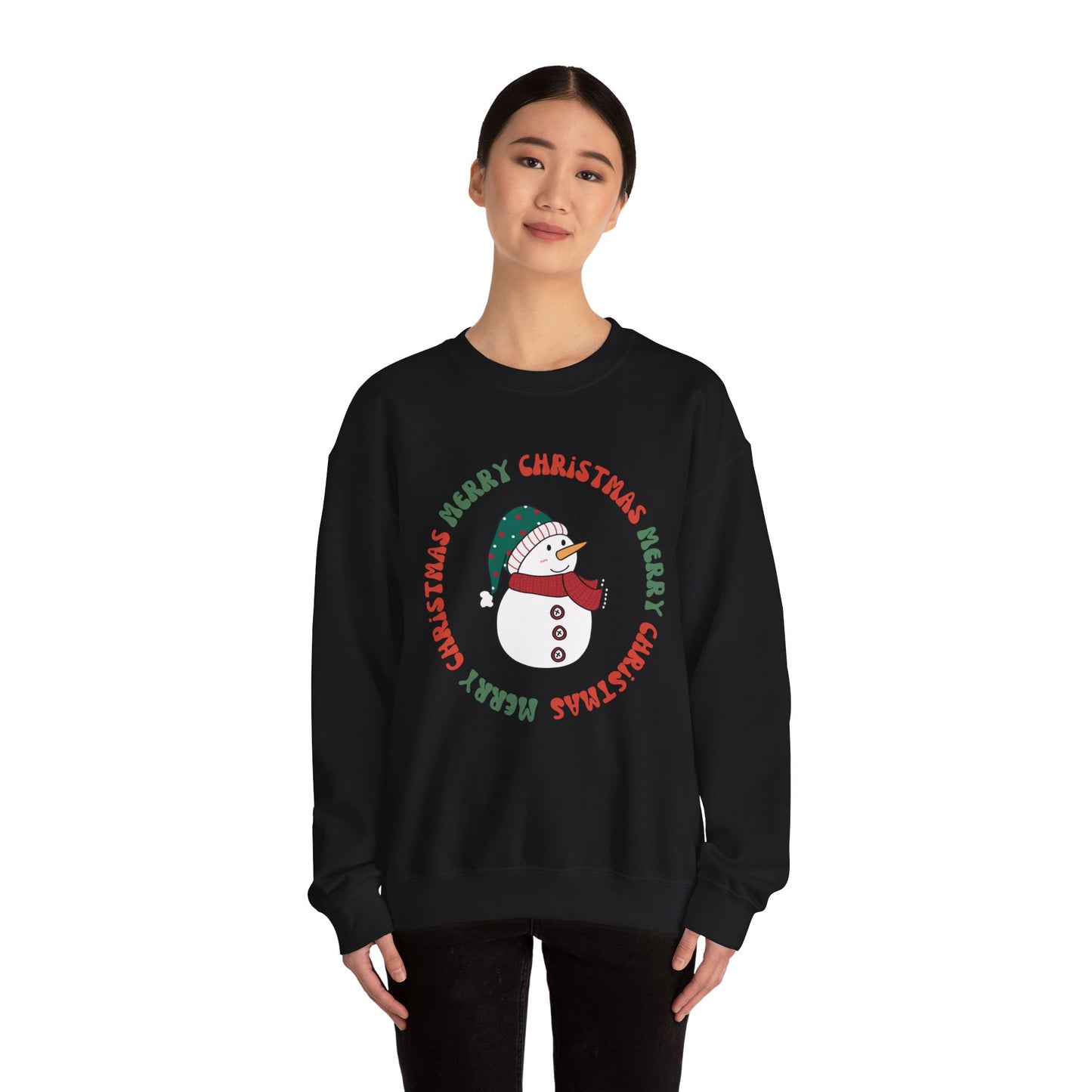 Christmas Snowman Crewneck Sweatshirt — "Merry Christmas" Circle Design