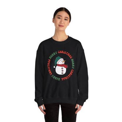 Christmas Snowman Crewneck Sweatshirt — "Merry Christmas" Circle Design