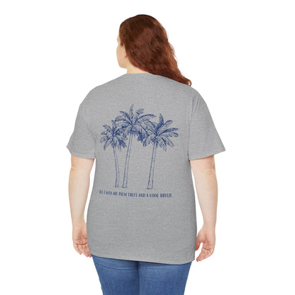Palm Tree Print Cotton T-Shirt – Casual Summer Tee, Beachwear, Tropical Graphic Shirt, Everyday Comfort - Wolf Aura Co