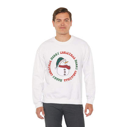 Christmas Snowman Crewneck Sweatshirt — "Merry Christmas" Circle Design