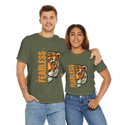 Fearless Tiger Unisex Tee – Inspirational Heavy Cotton T-Shirt - Wolf Aura Co