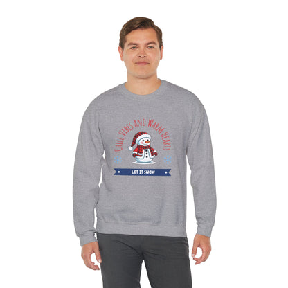Crewneck Sweatshirt — “Chill Vibes and Warm Hearts” Snowman Holiday Pullover