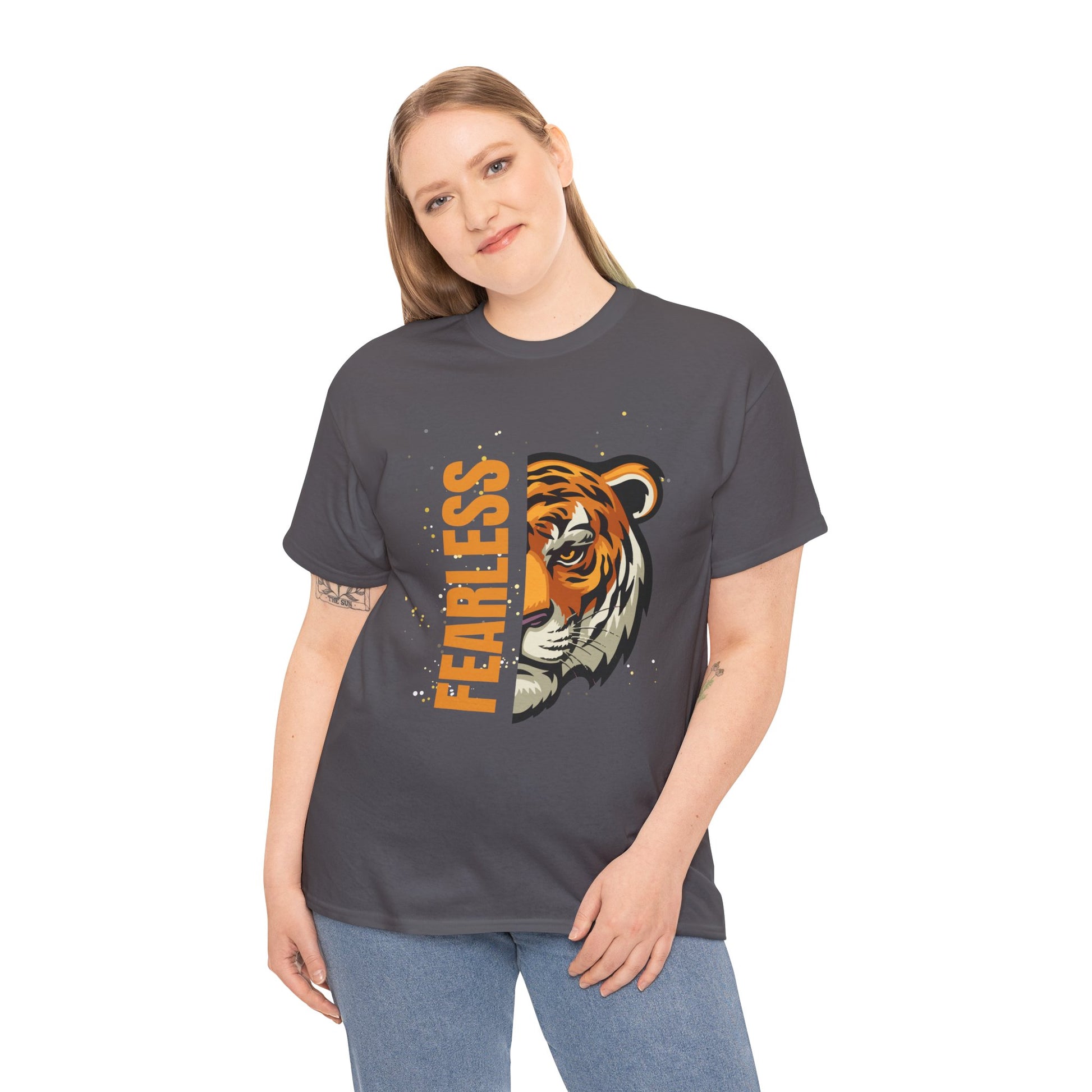 Fearless Tiger Unisex Tee – Inspirational Heavy Cotton T-Shirt - Wolf Aura Co