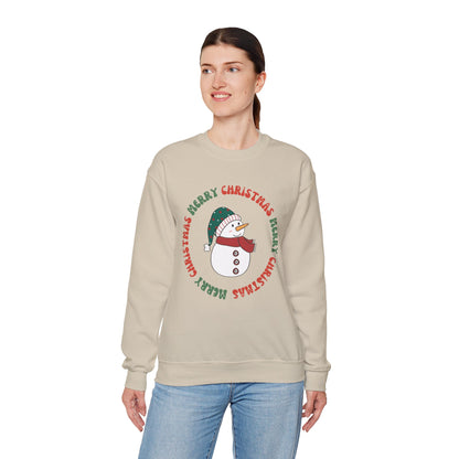 Christmas Snowman Crewneck Sweatshirt — "Merry Christmas" Circle Design
