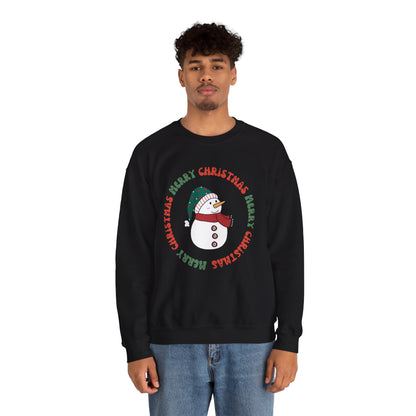 Christmas Snowman Crewneck Sweatshirt — "Merry Christmas" Circle Design
