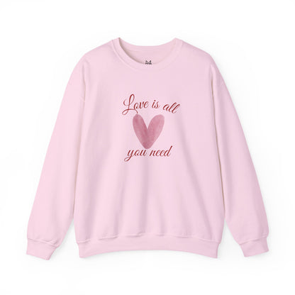 Love Is All You Need Crewneck Sweatshirt – Pink Heart Valentine Pullover | Cozy Unisex Comfort