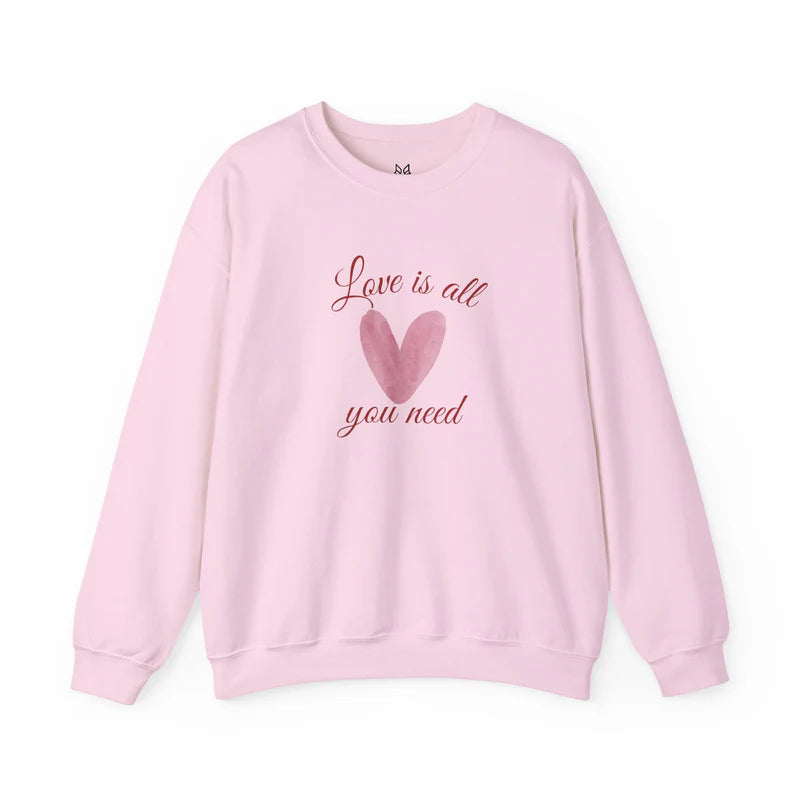 Love Is All You Need Crewneck Sweatshirt – Pink Heart Valentine Pullover | Cozy Unisex Comfort