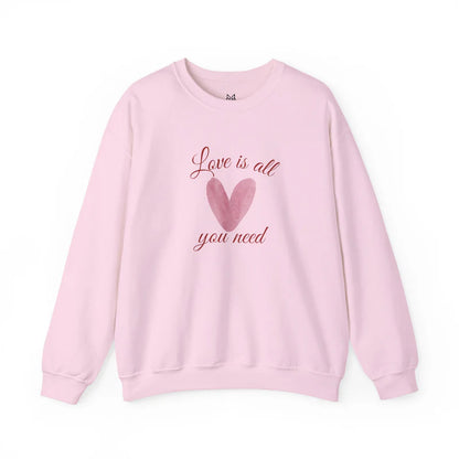 Love Is All You Need Crewneck Sweatshirt – Pink Heart Valentine Pullover | Cozy Unisex Comfort