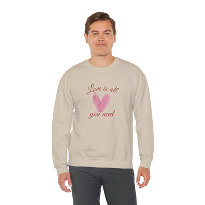 Love Is All You Need Crewneck Sweatshirt – Pink Heart Valentine Pullover | Cozy Unisex Comfort