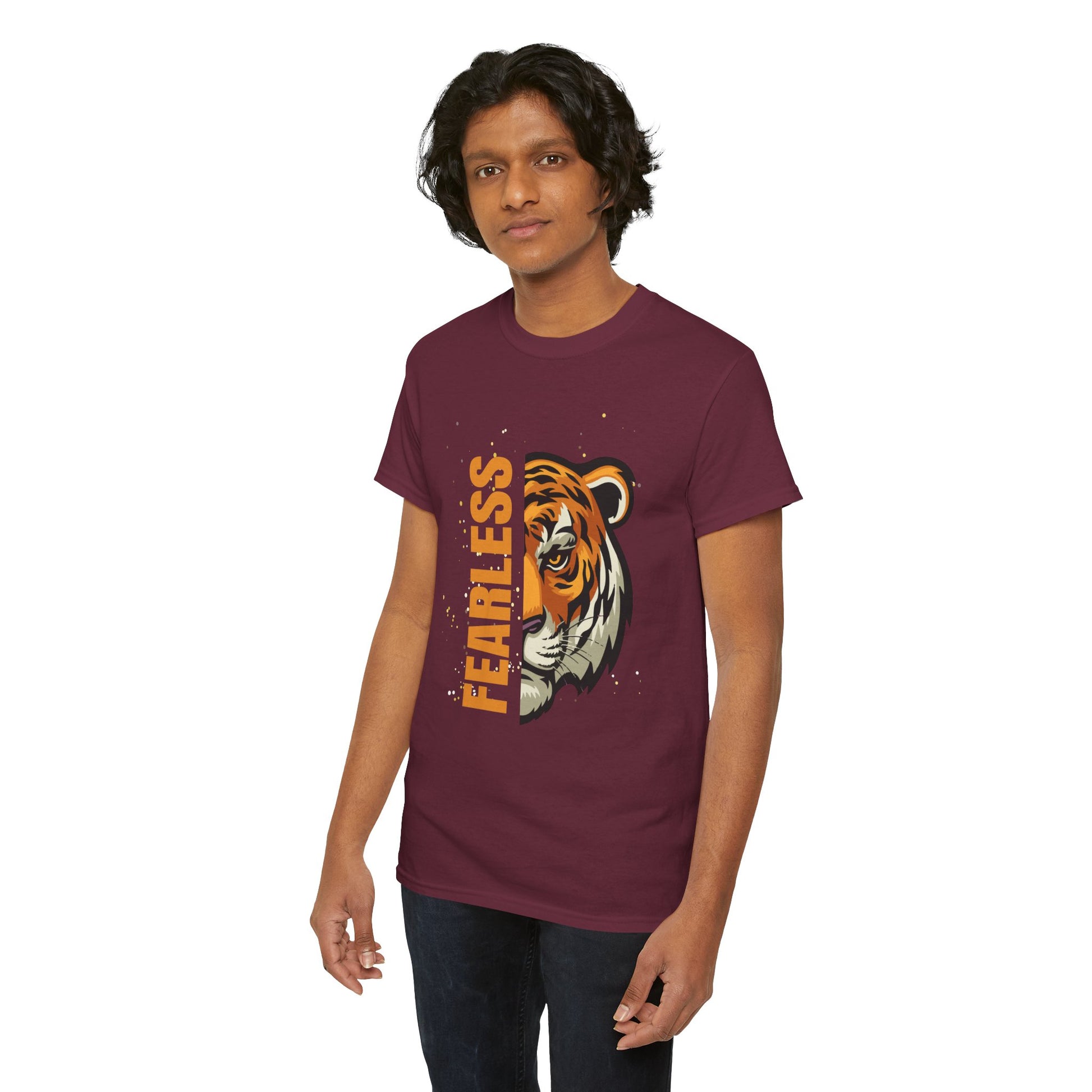 Fearless Tiger Unisex Tee – Inspirational Heavy Cotton T-Shirt - Wolf Aura Co