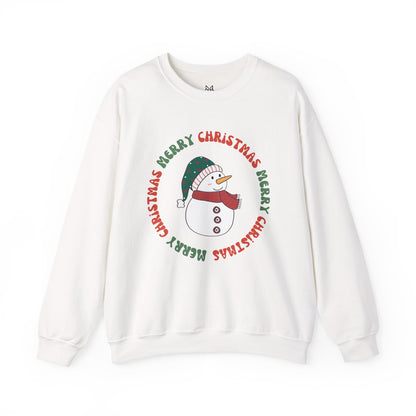 Christmas Snowman Crewneck Sweatshirt — "Merry Christmas" Circle Design