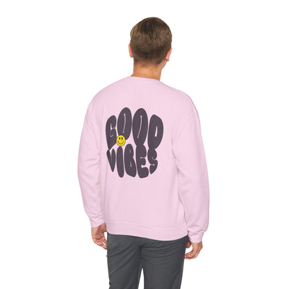 Unisex Good Vibes Sweatshirt – Smiley Face Pullover Sweatshirt - Wolf Aura Co