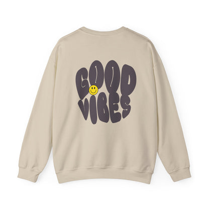 Unisex Good Vibes Sweatshirt – Smiley Face Pullover Sweatshirt - Wolf Aura Co