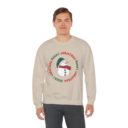 Christmas Snowman Crewneck Sweatshirt — "Merry Christmas" Circle Design